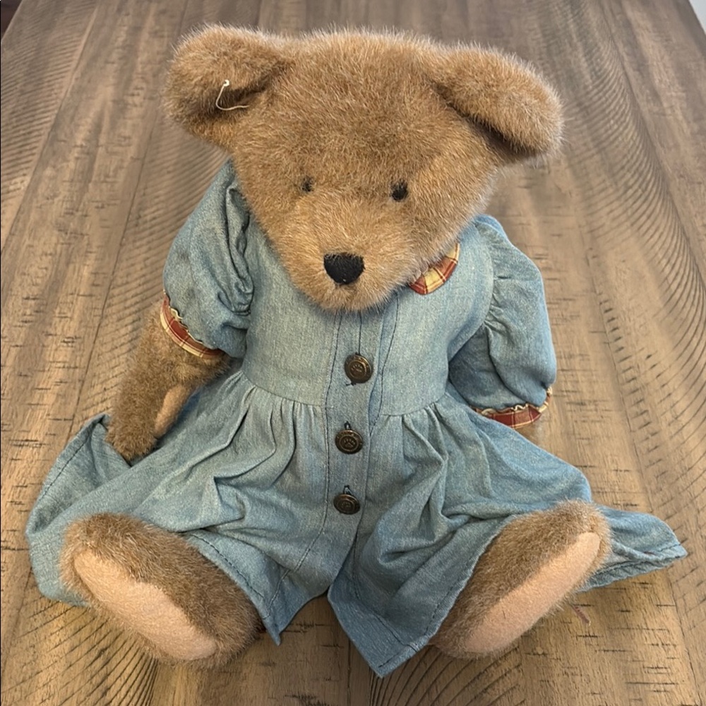 Brown Stuffed Bear in Blue Dress